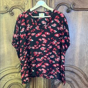 Peace Love Cake Black and Red Patterned Blouse